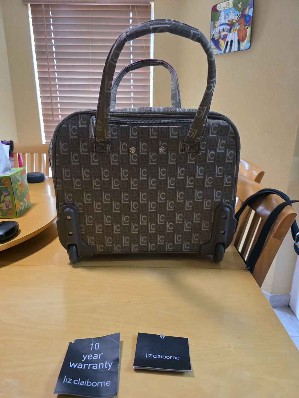 NWT Liz Claiborne Brown Logo Travel Bag with Wheels Carry On Approved - Picture 5 of 14